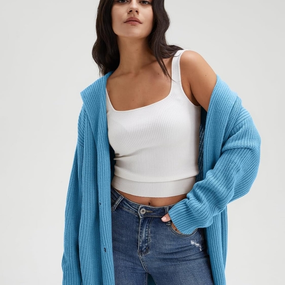 DEEP SELF Women's Long Sleeve Open Front Cardigan 2023 Fall Casual Loose Button - Picture 3 of 6